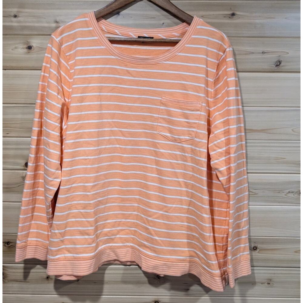 Talbots Peach and White Striped Long-Sleeve Pocket Top